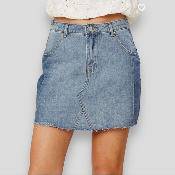 4 for $40 SALE! Altar'd State Two Tone Raw Hem Denim Jean Mini Skirt, Size S - Picture 1 of 10